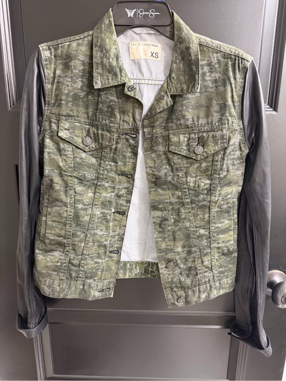 Rag & Bone JEAN Camo Leather Sleeve Utility Jacket XS